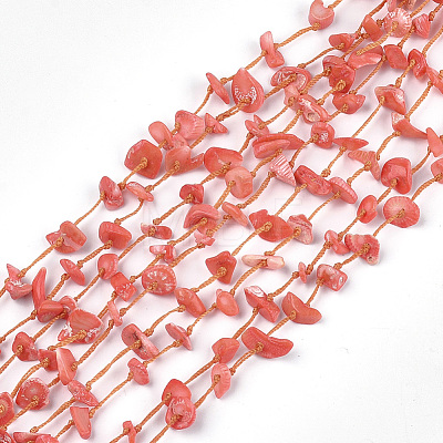 Synthetic Coral Beaded Multi-strand Necklaces NJEW-S414-54B-1