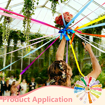 Polyester Single Face Satin Ribbon with Wood Hanging Ornaments HJEW-BC00118-1