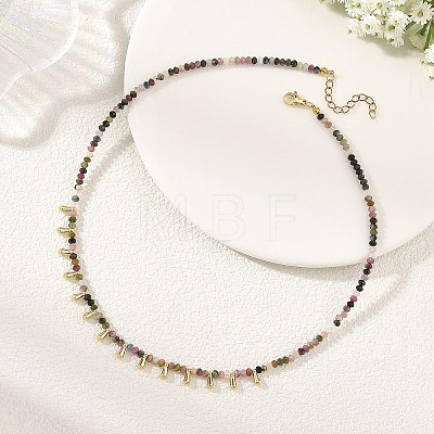 Natural Multicolor Tourmaline Faceted Rondelle Baded Necklaces with 201 Stainless Steel Teardrop Charms NJEW-JN06428-01-1