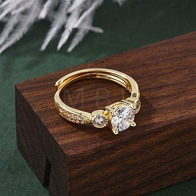 Brass Micro Pave Clear Cubic Zirconia Finger Rings for Women RJEW-U049-02G-1