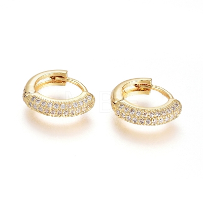 Brass Micro Pave Clear Cubic Zirconia Huggie Hoop Earrings LS-EJEW-G275-02G-1