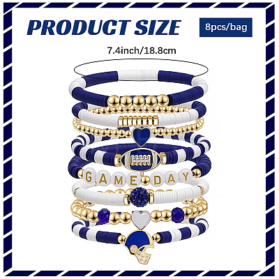 8Pcs 1Bag Rugby Polymer Clay Heishi & CCB Plastic Beaded Stretch Bracelets Set BJEW-PA0001-12B-1