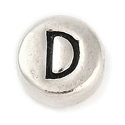 925 Sterling Silver Flat Round with Letter Beads STER-G044-01AS-D-1