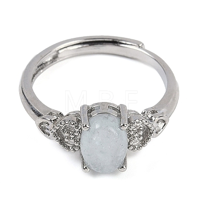 Oval Natural Aquamarine Adjustable Rings RJEW-Q819-01P-06-1