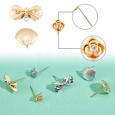   12Pcs 6 Style Brass Stud Earring Findings KK-PH0002-78-1