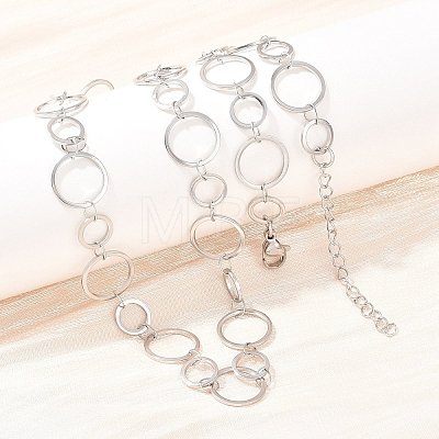 304 Stainless Steel 6MM and 10MM Ring Link Chain Necklaces NJEW-P343-02A-P-1
