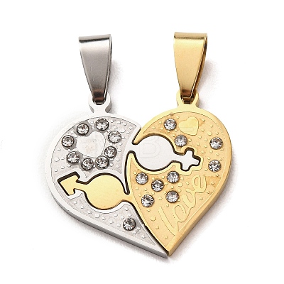 304 Stainless Steel Rhinestone Split Pendants STAS-F368-18GP-1