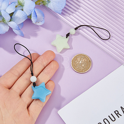 2Pcs 2 Colors Luminous Star Resin Mobile Straps HJEW-DC0001-37-1