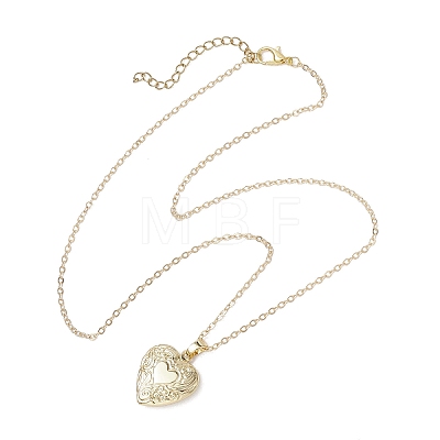 Brass Flower Heart Locket Pendant Cable Chain Necklaces for Women NJEW-JN05235-1