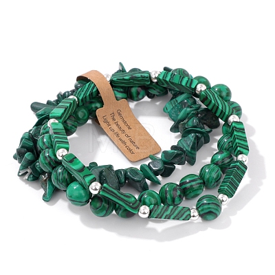 3Pcs Synthetic Malachite Bead Bracelet  Sets for Men PW-WG3CBCD-06-1-1