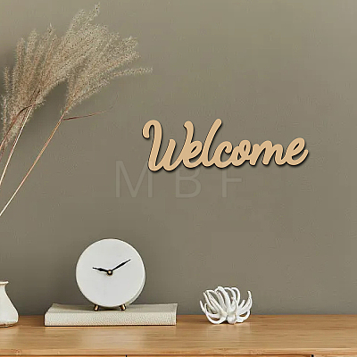 Word Welcome Laser Cut Unfinished Basswood Wall Decoration WOOD-WH0113-101-1