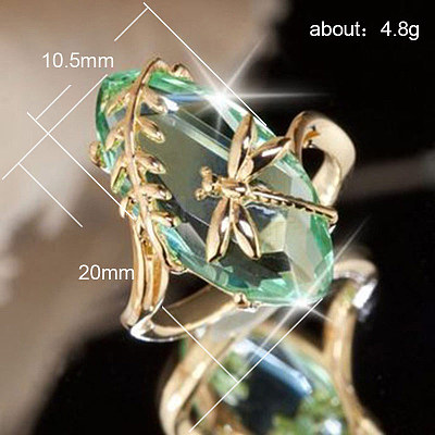 Leaf & Dragonfly Brass Glass Finger Rings FS-WGB6037-02-1