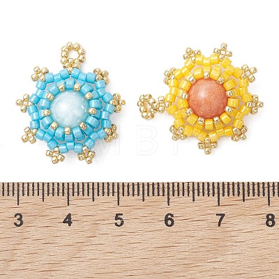 8Pcs 8 Colors Natural Carnelian & Mashan Jade & Amethyst & Malaysia Jade with Glass Seed Beaded Pendants PALLOY-MZ01275-1