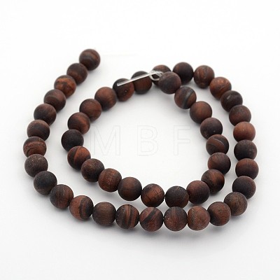 Frosted Natural Tiger Eye Round Bead Strands G-M272-16-4mm-1