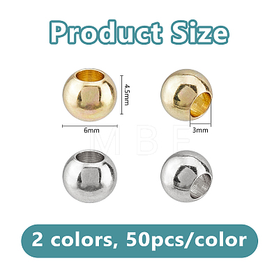 100Pcs 2 Colors Stainless Steel Beads STAS-DC0017-48-1