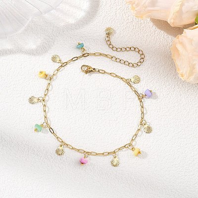 Ocean Natural Shell Chip and 304 Stainless Steel Shell Shape Tassel Paperclip Chain Necklaces for Women AJEW-AN00810-02-1