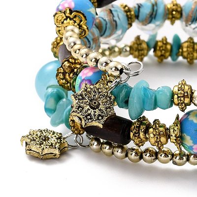 Boho Multi-strand Irregular Synthetic Turquoise Beads Wrap Bracelet BJEW-G635-02B-1
