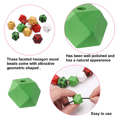 Beadthoven 120Pcs 6 Style Polygon Painted Natural Wood Beads WOOD-BT0001-11-1