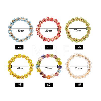30Pcs 6 Colors Round Glass Seed Beaded Finger Rings RJEW-SZ0001-01-1
