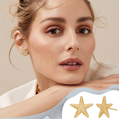 BENECREAT 6 Pairs Rack Plating Brass Starfish Stud Earrings KK-BC0013-51-1