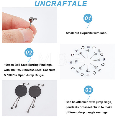 Unicraftale 100Pcs Iron Ball Stud Earring Findings KK-UN0001-33-1