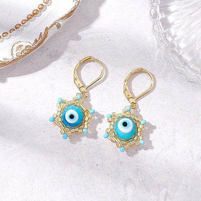 Star of David & Evil Eye Handmade Glass Seed Beads Leverback Earrings EJEW-MZ00389-05-1