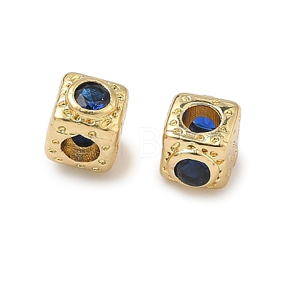 Cube Brass Micro Pave Cubic Zirconia Beads KK-B170-03G-1