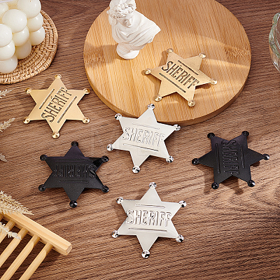 6Pcs 3 Colors Iron Star with Word Sheriff Brooch Pin for Costume Accessories JEWB-FG0001-15-1