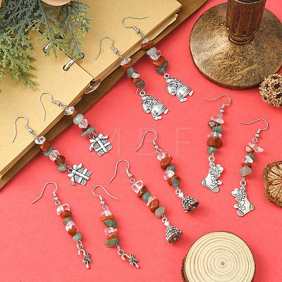 Christmas Theme Tibetan Style Alloy Dangle Earrings with Brass Pins EJEW-JE05307-1