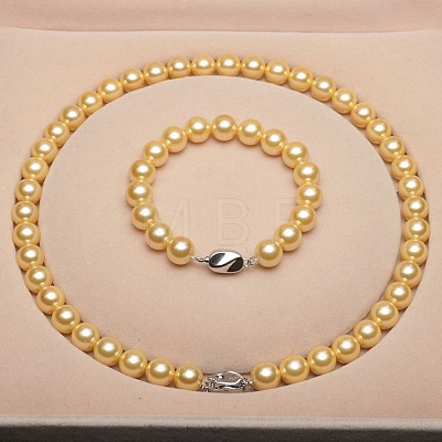 Shell Pearl Round Beaded Necklaces & Bracelets Sets for Women WG18377-15-1