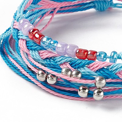 4Pcs 4 Style Alloy & Glass Braided Bead Bracelets Set BJEW-B065-09D-1