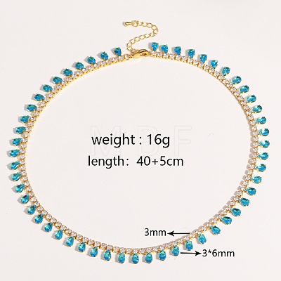 Brass Pave Cubic Zirconia Teardrop Fringe Tennis Necklaces for Women WG35F58-01-1