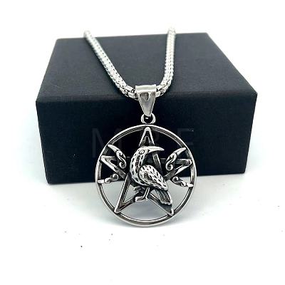 Vintage 304 Stainless Steel Pentagram Eagle Pendant Men's Necklaces OB8417-1