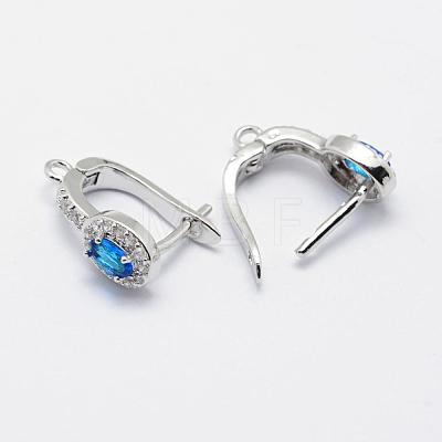 Long-Lasting Plated Brass Micro Pave Cubic Zirconia Hoop Earring Findings with Latch Back Closure KK-F720-04B-1