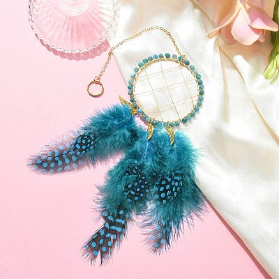 Natural Apatite Woven Net/Web with Feather Wall Hanging Decoration HJEW-JM01222-02-1