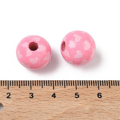 Valentine's Day Spray Painted & Printed Wood European Beads WOOD-L023-03H-1