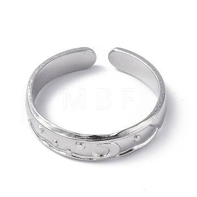 304 Stainless Steel Crescent Moon Open Cuff Ring for Women X-RJEW-C046-01P-1