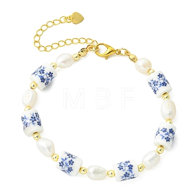 Natural Cultured Freshwater Pearl & Handmade Porcelain Beads Bracelets for Women BJEW-JB13755-1