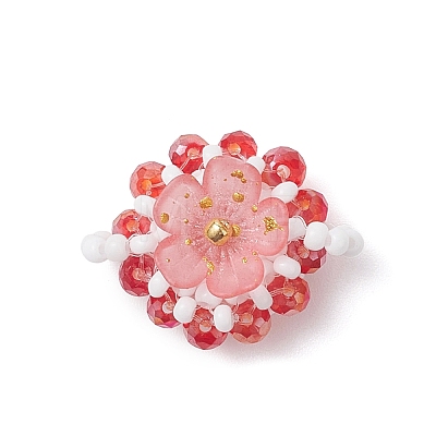 6Pcs 6 Colors Glass Seed Beaded Connector Charms PALLOY-MZ01111-1