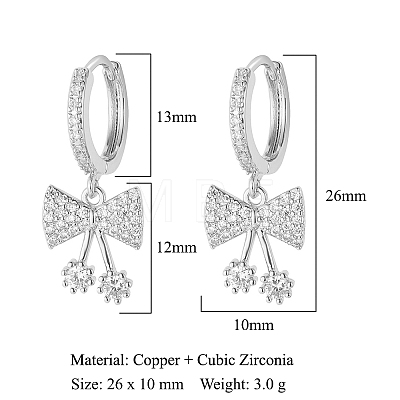 Clear Cubic Zirconia Bowknot Dangle Hoop Earrings EJEW-OY001-15P-1