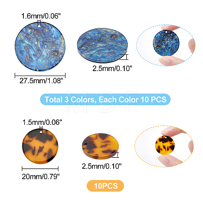   40Pcs 4 Colors Cellulose Acetate(Resin) Pendants KY-PH0001-39-1