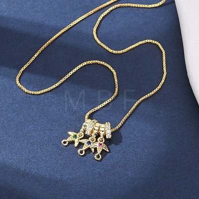 Brass Pave Colorful Cubic Zirconia Pendant Box Chain Adjustable Slider Necklaces NJEW-D348-03A-G-1
