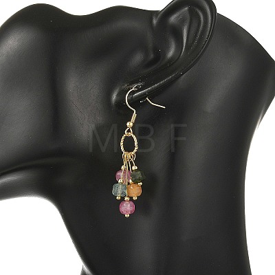 Natural Multicolor Tourmaline  Beads Tassel Dangle Earrings. with 304 Stainless Steel Earring Hooks EJEW-JE07340-1