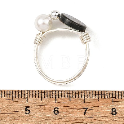 Eco-Friendly Copper Wire with Natural Abalone Shell/Paua Shell Finger Rings RJEW-JR01086-02-1