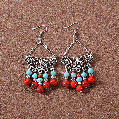 Bohemian tassel turquoise earrings JU8957-6-1