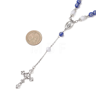 Acrylic & CCB Plastic Beaded Rosary Necklaces with Alloy Cross Pendant NJEW-JN05856-02-1
