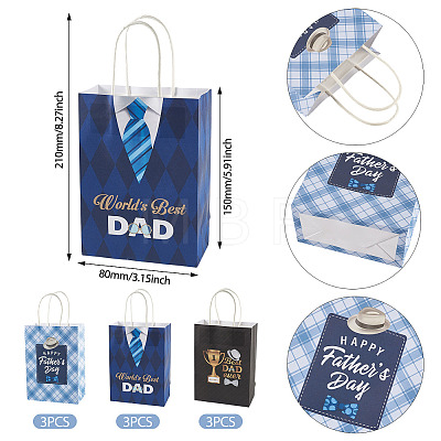 9Pcs 3 Styles Happy Father's Day Printed Paper Packing Tote Bags CARB-TA0001-20-1