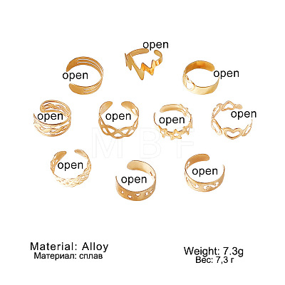 10Pcs 10 Styles Alloy Cuff Toe Rings FS-WGB499F-01-1