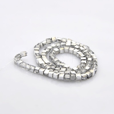 Half Plated Clear Glass Faceted Cube Beads Strands GLAA-A031-3mm-HP02-1