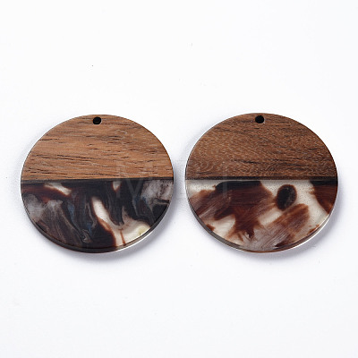 Transparent Resin & Walnut Wood Pendants RESI-T035-35E-1